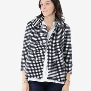 Juicy Couture Polka Dot Cropped Wool Blend Jacket Navy Blue Off White Size SP